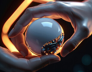 Poster - Futuristic Sphere in Hands: Abstract Technology Art