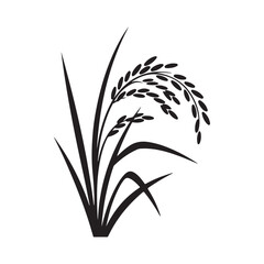 black and white vector illustration of a rice plant with stalk and grains, ideal for agricultural, f