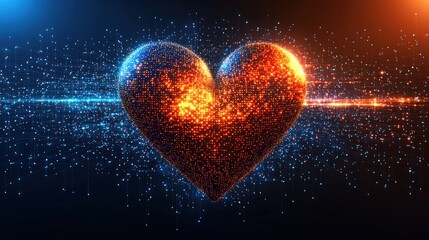 Poster - Digital Heart: A Glowing Symbol of Love and Connection in Cyberspace