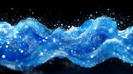 Poster - Abstract blue glowing waves moving on a black background