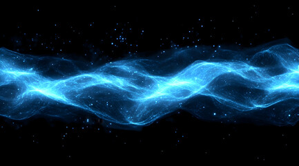 Poster - Abstract blue glowing waves moving on a black background