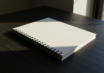 Wall Mural - Spiral notebook on dark desk isolated background