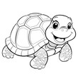 © kima  - black and white cartoon turtle with rounded shell and smiling face, bold outlines perfect for kids coloring books, isolated on white