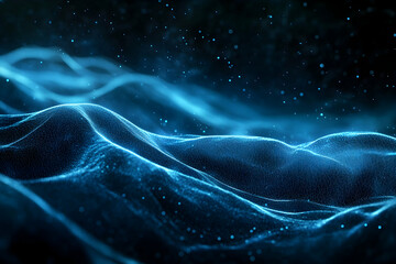 Poster - Abstract blue wave of light and particles on a black background