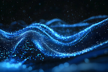 Poster - Abstract blue wave of light and particles on a black background