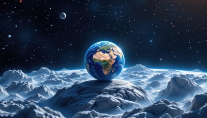 astronaut theme a backdrop of space with the globe on a celestial platform, symbolizing global aware