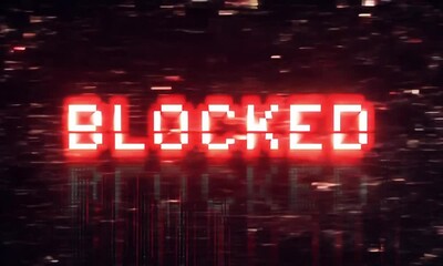 Poster - BLOCKED Lettering in Eye Catching Design Highlighted by Red Warning Glow made with Generative AI technology