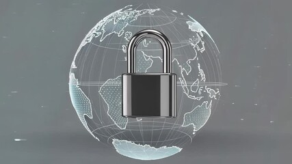 Aufkleber - Global network security visualized with a padlock protecting a rotating digital world, symbolizing data protection and encryption in various abstract digital environments