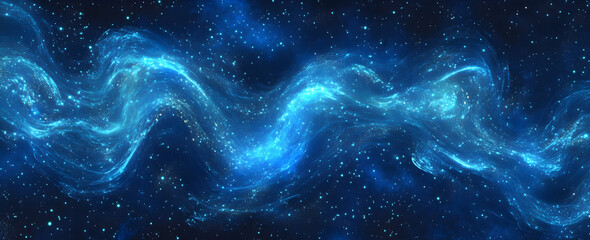 Poster - Blue background with glowing blue waves and dots