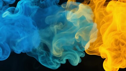 Poster - color fusion: blue and yellow hues meld together to form an abstract yet dynamic, painting a spectac