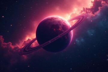 Wall Mural - giant gas planet dominates star field, nebula backdrop , energy, texture, background