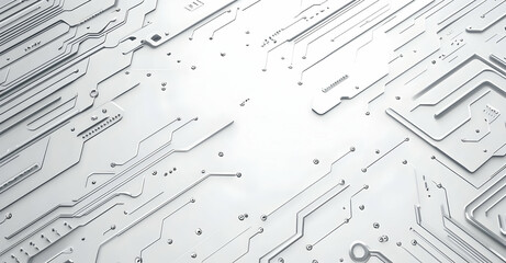 Poster - Vector white background with gray circuit board lines and patterns for technology or digital vector concept banner design