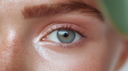 Poster - Close-up of a young person's striking blue eye surrounded by soft features and natural elements
