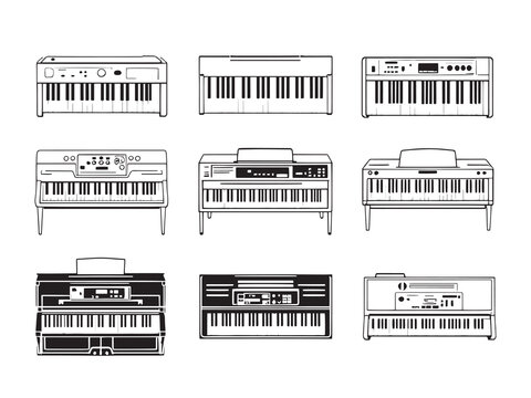Digital Piano Line Art Icon Set