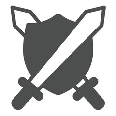 Poster - Two medieval swords and shield solid icon, city museum concept. Vector graphics. Swords and shield, armor sign on white background, glyph style icon for mobile or web design.