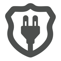 Fototapete - Electric fork on shield solid icon, safety concept. Vector graphics. Electricity plug protection, badge sign on white background, glyph style icon for mobile or web design.
