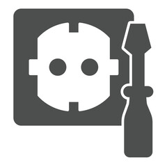 Poster - Screwdriver and socket solid icon, electrician service concept. Vector graphics. Socket for electrical plug, repair sign on white background, glyph style icon for mobile or web design.