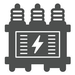 Poster - High voltage transformer box solid icon, electrician service concept. Vector graphics. Electricity power supply sign on white background, glyph style icon for mobile or web design.