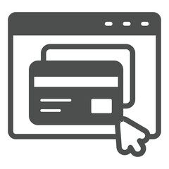 Poster - Website with credit cards and mouse cursor solid icon, black friday concept. Vector graphics. Browser page with payment, window sign on white background, glyph style icon for mobile or web design.