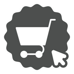 Poster - Shopping cart with cursor solid icon, shopping concept. Vector graphics. Sticker with trolley and mouse pointer, online sign on white background, glyph style icon for mobile or web design.