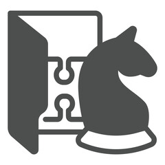 Fototapete - Games folder solid icon, neural dataset concept. Vector graphics. Folder with chess and puzzle piece, gaming sign on white background, glyph style icon for mobile or web design.