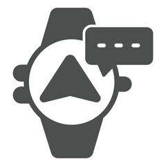 Poster - Smartwatch with navigation pointer and message solid icon, mobile electronics concept. Vector graphics. Wearable gadget sign on white background, glyph style icon for mobile or web design.