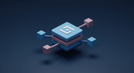 Poster - Abstract 3d Data Server Illustration with Connected Cubes and Blue Background Design