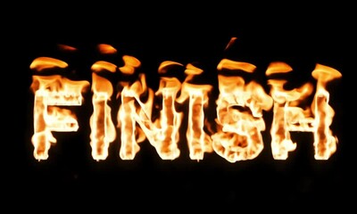 Poster - Burning FINISH Typography Highlighted by Glowing Embers and Smoky Effects made with Generative AI technology