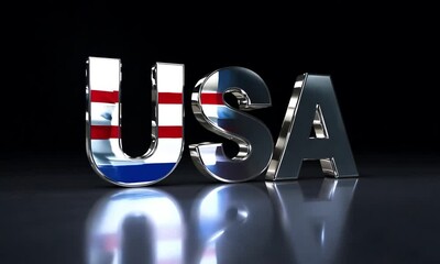 Poster - Glossy Metallic USA Typography Reflecting Patriotic Flag Pattern Design made with Generative AI technology