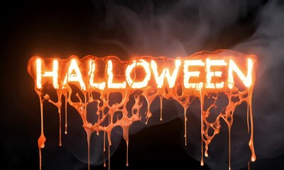 Poster - HALLOWEEN Text Enhanced by Bold Glowing Blood Effect Graphic Style made with Generative AI technology
