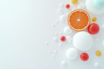 Poster - Colorful abstract arrangement of spheres and organic shapes on a bright background