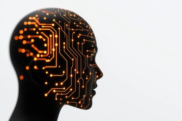 Poster - Silhouette of a Head with Digital Circuit Pattern Representing Technology and Intelligence