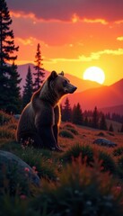 Naklejka na meble Brown bear against the sunset in the Alaskan wilderness, wildlife, nature