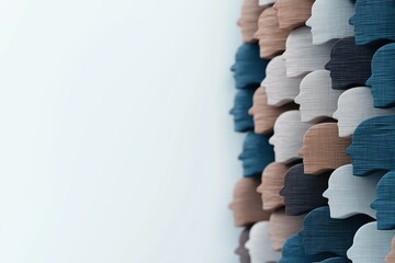 Poster - Artistic Arrangement of Human Head Silhouettes on Wall in Diverse Colors and Textures