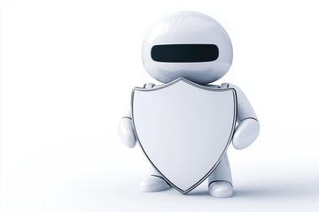 Poster - Cute robot character with a blank shield ready for protection and cybersecurity illustration