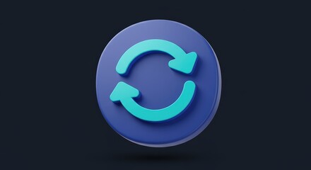 Poster - 3d Refresh Icon on a Dark Blue Background Modern Circular Design