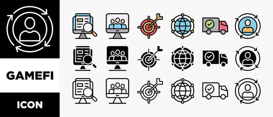 Poster - GAMEFI icon set with various styles and colors defi, white paper, play to earn, digital token, nft, blockchain, pool rewards and staking
See less