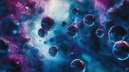 Poster - Colorful cosmic scene with floating bubbles and swirling clouds in a vibrant nebula