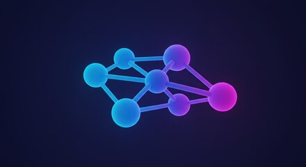 Poster - Neon Network Rendering Technology Illustration Blue Purple Gradient Dark Background
