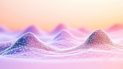 Poster - abstract geometric landscape with wireframe mesh and soft colors