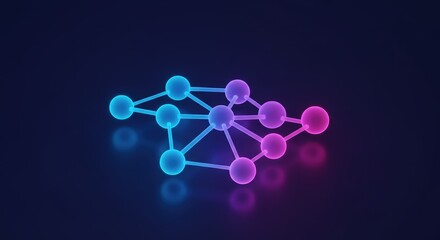 Poster - Abstract Network Nodes Illuminated with Blue and Purple Light on Dark Background