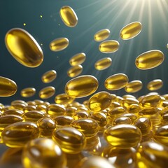 Wall Mural - Golden Capsules Falling on a Reflective Surface