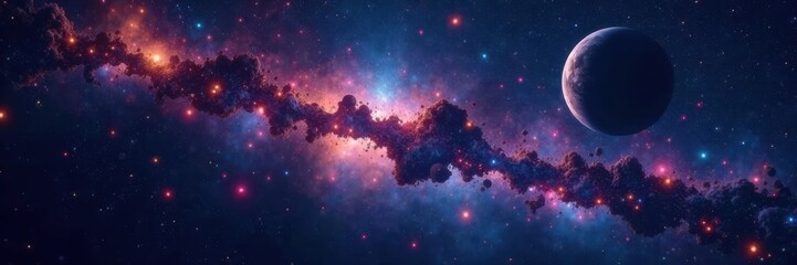 twinkling stars and planets under the dark vast expanse of space, depth, emptiness