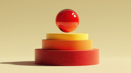 Poster - Striking red egg positioned on a stack of yellow and red boxes showcasing bold colors and abstract layering techniques