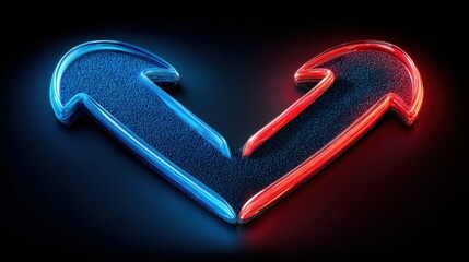 Poster - Heart shaped object in vivid blue and red colors symbolizing emotional decision at a glowing crossroad