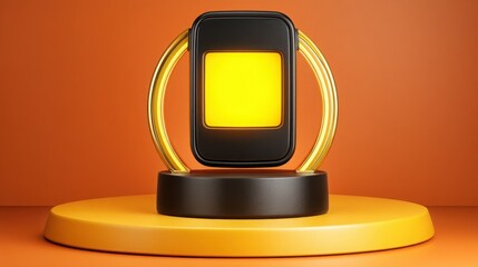 Poster - Smartphone on stand with digital loading bar melting into a progress circle illustrating technological advancement