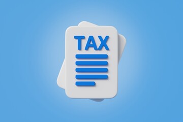 Poster - 3d Tax deduction form icon. Income tax, accounting and financial management, VAT and property taxes concept. Online tax documents. Minimal cartoon tax document business finance economy. 3d render.