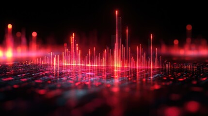 Poster - Red Digital Cityscape: Abstract Neon Lights