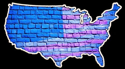 Poster - United states and china data hub with glowing brick wall silhouette in blue and purple colors representing cooperation