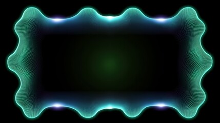 Poster - Futuristic glowing neon frame with abstract wavy design on black background